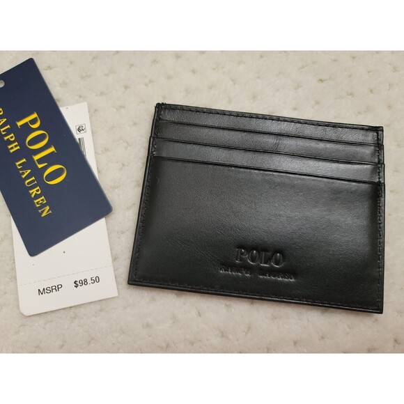 NWT Polo Ralph Lauren Embroidered Big Pony Leather Card Case Black in Gift box - Picture 3 of 3